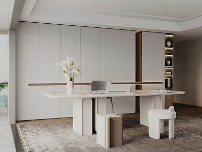 Desk and Chair Combination Bookcase Study Background Chair 3d model