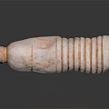 Transparent Plastic Bottle With Orange Stripes And Shiny Reflection On Black Background