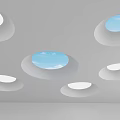 Modern Ceiling Design With Circular Openings Revealing Blue Sky And Clouds 3d model