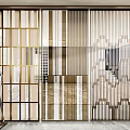 Elegant Modern Interior Room Divider With Wooden Vertical Slats And Metal Accents