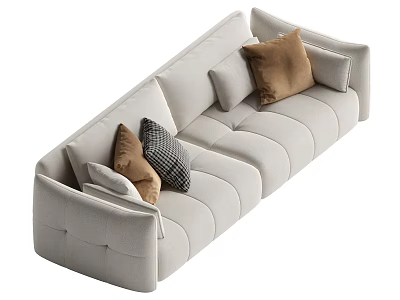 Modern Light Gray Multi person Sofa With Brown Gray And Checkered Fabric Cushions 3d model