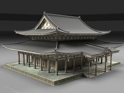 Ancient Chinese Architecture With Multi Tiered Roof Overhanging Eaves And Stone Base 3d model