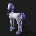 White Unicorn Toy With Purple Curly Mane Tail And Blue Marking