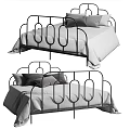 Modern Double Bed With Iron Frame Curved Headboard And Soft Pillows 3d model