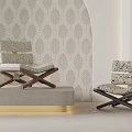 Modern Leisure Chairs With Wooden Frame And Patterned Upholstery In Leaf Pattern Wallpaper Interior