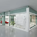 Modern Clothing Store Interior With Glass Front Mannequins Red Couch And Potted Plant