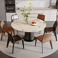 Round Marble Dining Table Set With Mixed Color Leather Chairs And Modern Kitchen Decor 3d model