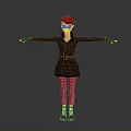 Woman with red hair wearing sunglasses black coat red pants black boots with arms outstretched