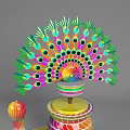 Colorful Decorative Spinning Tops With Peacock Feather Design Striped Patterns And Vibrant Base 3d model