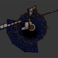 Cartoon Style Windmill Building With Blue Roof Wooden Blades And Stone Base