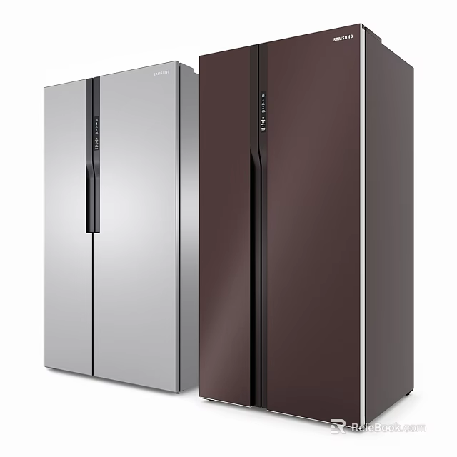 Modern Double Door Refrigerators In Silver And Dark Brown Kitchen Appliances 3d model 