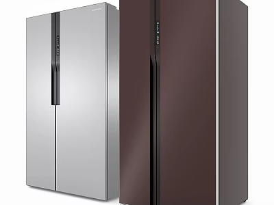 Modern Double Door Refrigerators In Silver And Dark Brown Kitchen Appliances 3d model