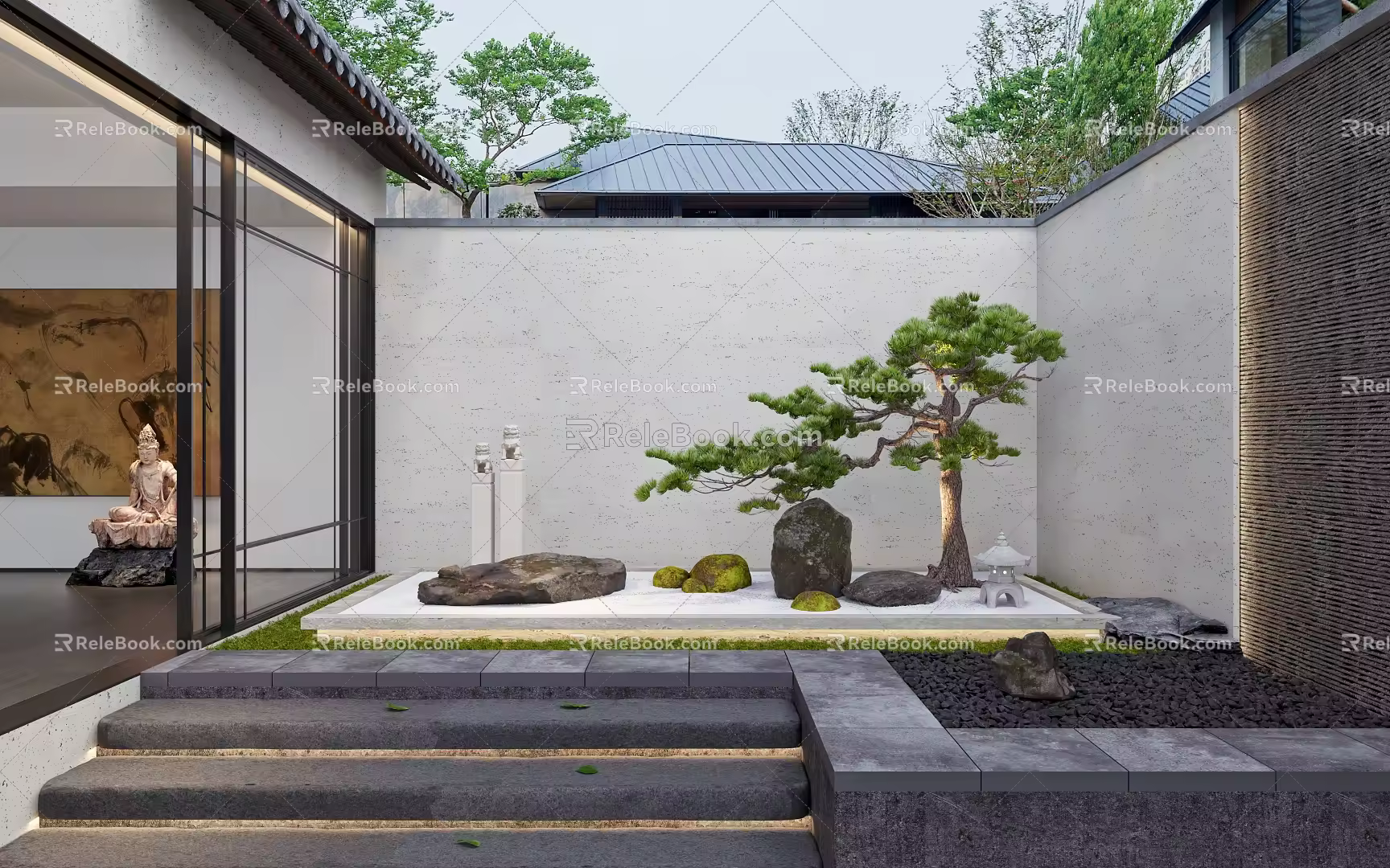 New Chinese style landscape sketch landscape tree 3d model