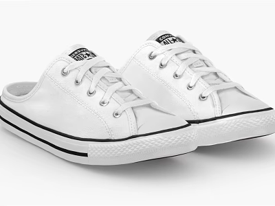 Classic White Canvas Slip On Shoes With Lace Up Design And Black Sole 3d model