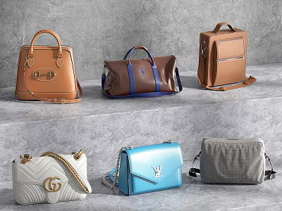 Leather Handbags Backpacks And Crossbody Bags In Various Colors And Styles 3d model