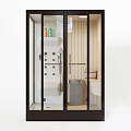 Modern SPA Sauna Interior Design With Glass Enclosure Wooden Walls And Shower Bench