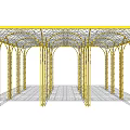 Golden Arched Pergola With Latticed Roof And Decorative Columns