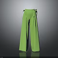 Green Wide Leg Pants With Ribbon Straps And Sleek Shiny Material Design