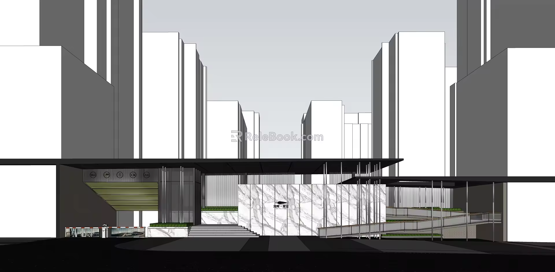 Modern Gate Demonstration Area Large Landscape Community Gate 3d model