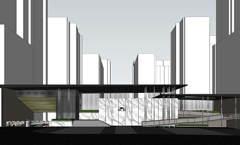 Modern Gate Demonstration Area Large Landscape Community Gate 3d model