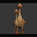 Cute Orange Mother Duck With Small Duckling On Smooth Dark Background