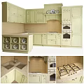 Classic Kitchen Interior Design With Light Green Cabinets Tiled Walls And Decorative Plates