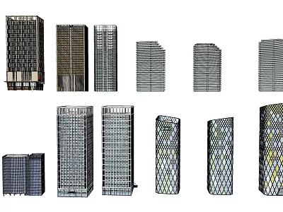 Diverse Modern Office Buildings With Various Exterior Facades And Architectural Styles 3d model