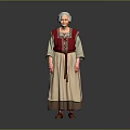 Elderly Woman Wearing Red Embroidered Vest And Beige Long Traditional Dress
