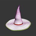 White Pointed Top Wizard Hat With Yellow Brim And Red Ribbon Decoration