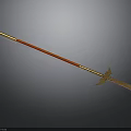 Traditional Decorative Spear With Red Shaft Golden Accents And Metal Spearhead