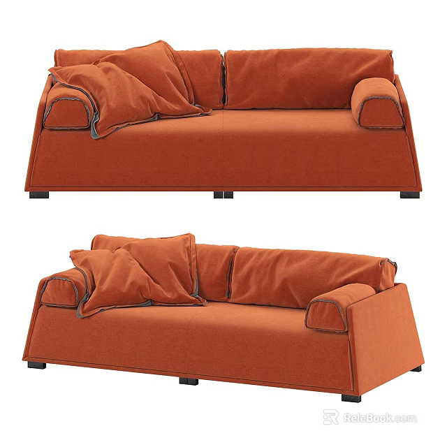 Modern Orange Fabric Two Seater Sofa With Comfortable Cushions And Sleek Design 3d model 