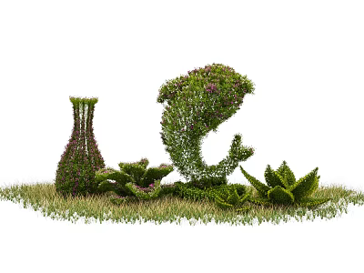 Creative Sculpted Shrubs With Vase Shaped Design And Green Grass Plants 3d model