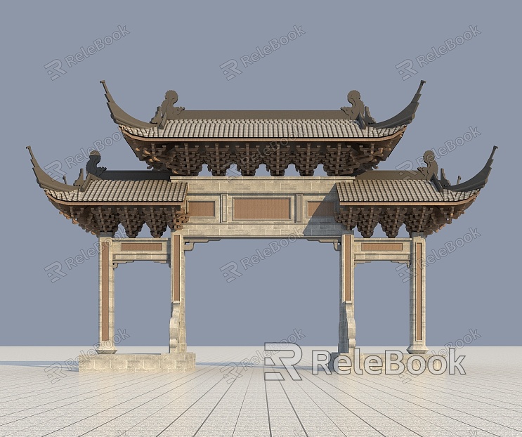 Ancient Archway Ancient Architecture Chinese New Chinese Archway Effect Diagram Courtyard Landscape model