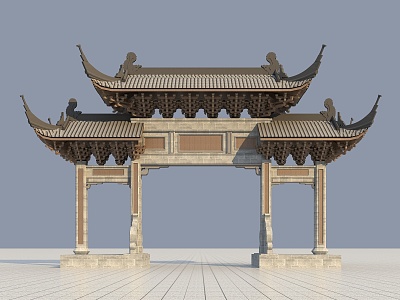 Ancient Archway Ancient Architecture Chinese New Chinese Archway Effect Diagram Courtyard Landscape model