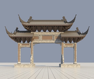 Ancient Archway Ancient Architecture Chinese New Chinese Archway Effect Diagram Courtyard Landscape 3d model