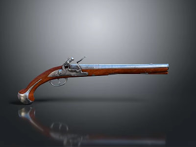 Antique Pistol With Wooden Grip And Metal Barrel Vintage Design 3d model