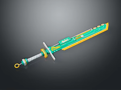 Modern Green And Yellow Sword With White Wrapped Hilt And Decorative Accents 3d model