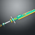 Modern Green And Yellow Sword With White Wrapped Hilt And Decorative Accents