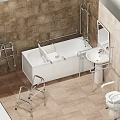 Accessible White Bathtub With Grab Bars Shower Fixture Sink And Toilet In Bathroom
