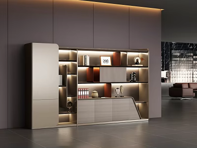 Modern Sofa Coffee Table Set With Storage Cabinet And Decorative Lighting In Living Room 3d model