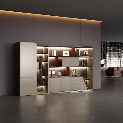 Modern Sofa Coffee Table Set With Storage Cabinet And Decorative Lighting In Living Room 3d model