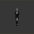 Teal Metallic Pistol With Weathered Finish Featuring Silver Cylinder Black Grip And Structured Design Elements