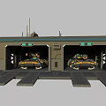 Armored Weapons Parked In Dual Bay Military Depot With Top Antennas And Equipment