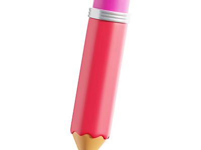 Colorful Pink and Red Pencil With Silver Metal Ring and Yellow Tip Design 3d model