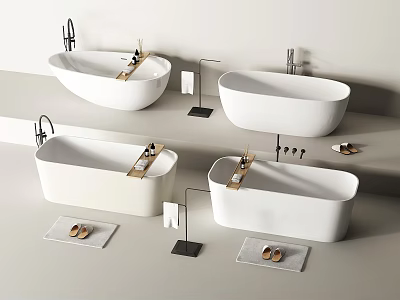Modern Bathtub Freestanding Bathtub Hotel Bathtub Slippers Floor Mat 3d model