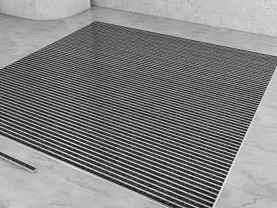 Ground With Light Gray Tile Flooring And Striped Area Rug 3d model