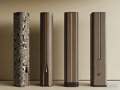 Four Modern Wooden Pillars With Sleek Decorative And Unique Design Patterns 3d model