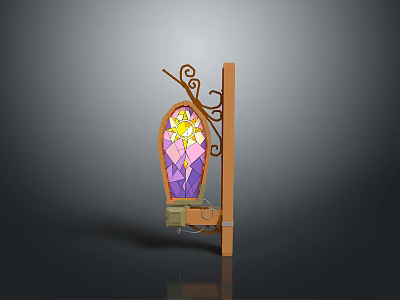 Decorative Wall Mounted Furniture With Stained Glass Panel And Wrought Iron Accents 3d model