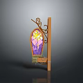 Decorative Wall Mounted Furniture With Stained Glass Panel And Wrought Iron Accents