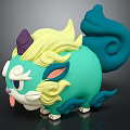 Cute Creature Character With Green Body Yellow Mane Purple Horn Blue Tail Sticking Tongue